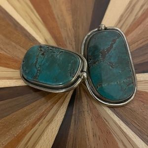 Navajo Sterling Silver & Turquoise Earrings-Large, Oblong